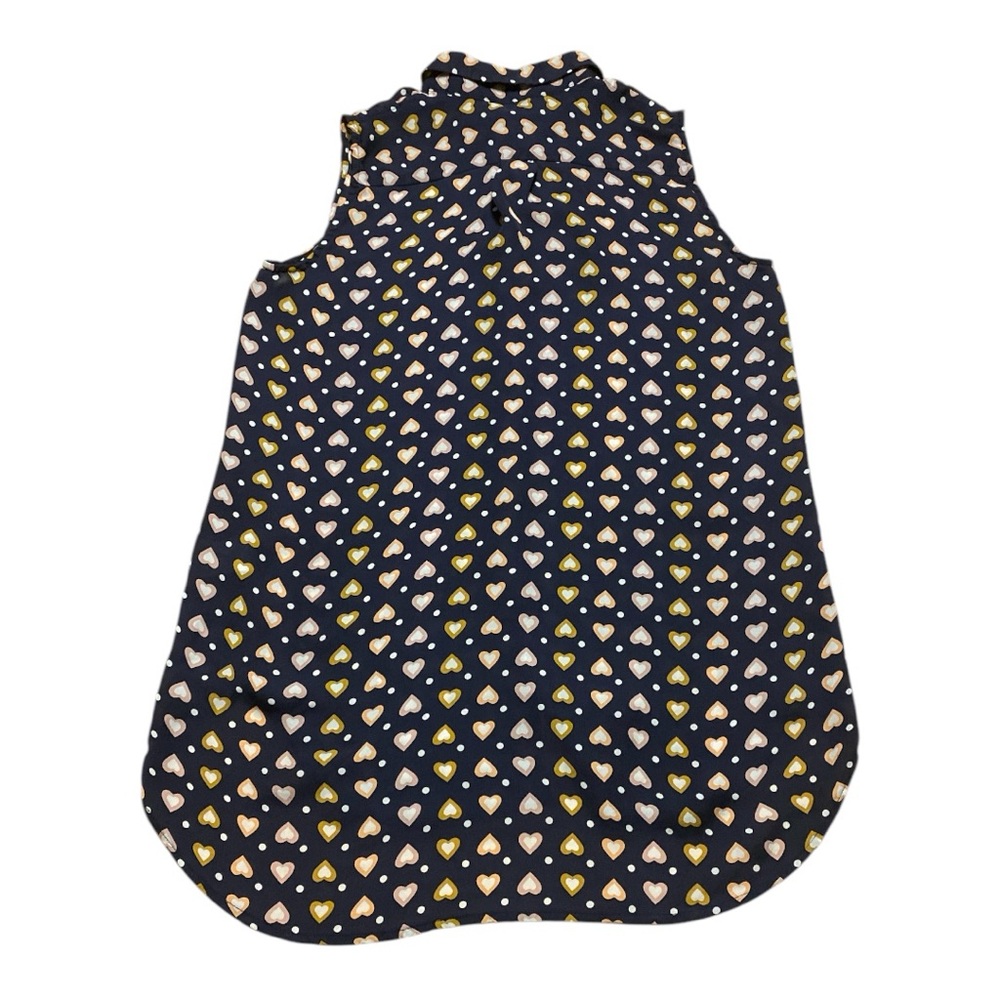 J. Crew Silk Navy Blue Heart Print Sleeveless Top Size 2 Button Down Blouse - Picture 11 of 13